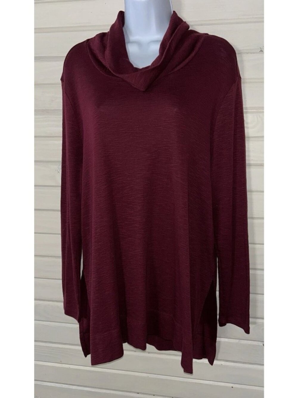 J. JILL Sz PETITES LARGE PL Burgundy Pima Cowl Neck Tunic L/S 100% Cotton EUC